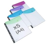 Rapesco 1630 Pochette Grande Capacité pour Classeurs Anneaux A4, Couleurs Transparents Assortis, Lot de 5