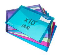 Rapesco 1681 ECO Pochette à Bouton Pression Recyclé ID, A4, Couleurs Vives Transparentes Assorties, Lot de 10