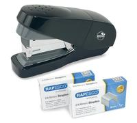Rapesco 1688 Agrafeuse ECO Flat Clinch, Moins d’Effort avec 2000 Agrafes de Type 24/6 mm, Capacité de 35 Feuilles, Noir