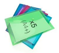 Rapesco 1839 ECO Pochette à Bouton Pression, A4+, Couleurs Vives Transparentes Assorties, Lot de 5