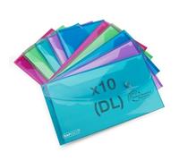 Rapesco 1844 ECO Pochette à Bouton Pression, DL, Couleurs Vives Transparentes Assorties, Lot de 10