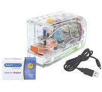 Rapesco 1450 626EL Agrafeuse Automatique à USB/Batterie avec 1000 Agrafes 26/6mm, Capacité de 15 Feuilles, Transparent