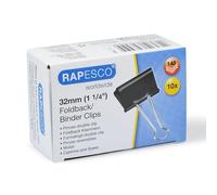 Rapesco FBC320B1 Pinces à Double Clip 32 mm, Noir, Lot de 10