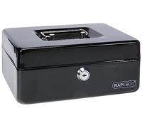 Rapesco SB0008B1 Caisse à Monnaie en Métal avec Serrure, 3 Clés et Plateau Amovible, Taille 20 cm, Noir