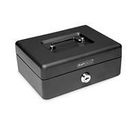 Rapesco Caisse à monnaie en métal SB0010B1 – serrure, 3 clés, plateau amovible, 25 cm, noir