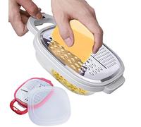 Rapeuse à legume avec bol et couvercle. Râpe à carotte, legume, fromage... professionnelle avec 3 lames différentes et récipient pour aliments. Râpe de cuisine manuelle avec réservoir multi-usages
