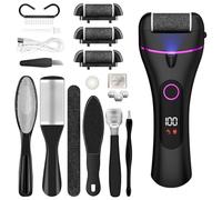 Rapeuse Pieds Electrique,Kit de Pédicure Anti-callosités 16 en 1,Râpe à Pieds Étanche Portable,avec 3 Rouleaux,3 Vitesses, IPX6 étanche pour Talons Fissurés,Morts et Callosités,Lumière LED(Noir)