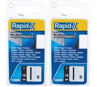 RAPID, 40109538, Pointes N°9, 15 mm de longueur, 1000 pièces, Fil galvanisé, Haute performance Gris (Lot de 2)