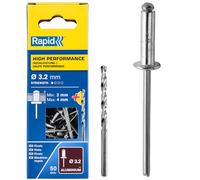 RAPID 5000383, Rivets Haute Performance, ø 3, 2 x 8 mm, 50 pièces, Forêt inclus Gris