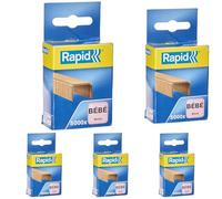 Rapid Agrafes BÉBÉ, Longueur 4 mm, 5000 agrafes, Agrafe jusqu’à 15 feuilles, Fil robuste cuivré, 11974602 (Lot de 5)