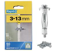 Rapid - Chevilles Métalliques à Expansion - 25kg - 3-13mm - 50pcs | Pour fixations sur plaques de plâtre et cloisons creuses - Acier C1022 zingué - (5001560)