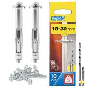 Rapid – Chevilles à expansion métal pour cloison plâtre 18–32 mm, Lot de 10, 40 kg
