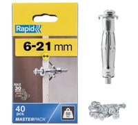 Rapid Chevilles à expansion métal 5001567 – Pour cloison plâtre 6–21 mm, Lot 40, Charge max 50 kg