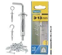 Rapid Chevilles à expansion en métal pour cloison plâtre 3–13 mm Lot 12 avec vis crochet mural 25 kg