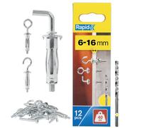 Rapid - Chevilles Métalliques à Expansion L,O,C - 40kg - 6-16mm - (4x3) pcs | Pour fixations sur plaques de plâtre et cloisons creuses - Acier C1022 zingué - Inclus foret et 2 vis standards - (5001557)