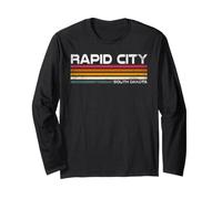 Rapid City Dakota du Sud Retro Stripes Vintage City Design Manche Longue