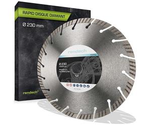 Rapid disque diamant 230mm pour Béton, Granit, Pierre, Brique etc. - Disque meuleuse avec 10mm Segments turbo | rendech® Qualité de la marque