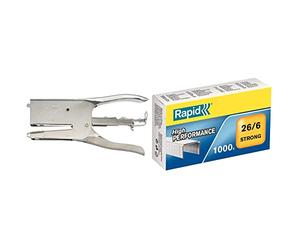 Rapid Pince-Agrafeuse Classic K1, Pour Agrafes 26/6 et 26/8mm, Capacité 50 Feuilles, Métal, Chrome, 10510602 & Strong Agrafes 26/6 x1000