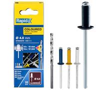 RAPID - Rivets aveugles colorés Ø4.0 x 16 mm, Aluminium pour automobile, Fixation solide - Pour carrosserie, panneaux, tôles et métal - Foret Inclus - 32 Pièces, Emballage Carton (5000403)