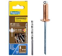 Rapid - Rivets Cuivrés en Alu - Ø4.8 x 12 mm - 50pcs avec Foret | Revêtement Cuivré, Rivets Aveugles pour Gouttières / Tuyaux / Tôle - Plage de serrage 6-9mm - Boîte carton (5001467)