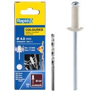 Rapid - Rivets Haute Performance Blanc - Ø4.0 x 10 mm - 50pcs avec Foret | Rivet Alu, Blanc - Pour Automobile, Carrosserie, Métal - Plage de serrage 5-7mm - Boîte carton (5001463)