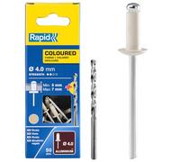 Rapid - Rivets Haute Performance Crème - Ø4.0 x 10 mm - 50pcs avec Foret | Rivet Alu, Crème - Pour Automobile, Carrosserie, Métal - Plage de serrage 5-7mm - Boîte carton (5001464)