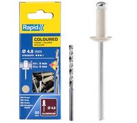 Rapid - Rivets Haute Performance Crème - Ø4.8 x 12 mm - 50pcs avec Foret | Rivet Alu, Crème - Pour Automobile, Carrosserie, Métal - Plage de serrage 6-9mm - Boîte carton (5001469)
