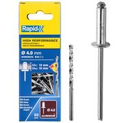 Rapid Rivets Haute Performance 5000386, ø 4 x 18 mm, 50 pièces, foret inclus, gris