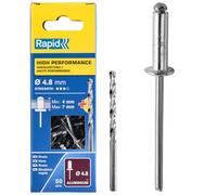 Rapid - Rivets Haute Performance en Alu - Ø4.8 x 10 mm - 50pcs avec Foret | Rivets Aveugles pour Garde-Boue, Métal, Panneaux, Tôle & Plastique - Plage de serrage 4-7mm - Boîte carton (5000387)