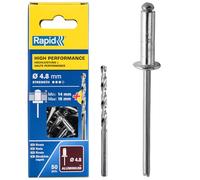 Rapid - Rivets Haute Performance en Alu - Ø4.8 x 20 mm - 50pcs avec Foret | Rivets Aveugles pour Garde-Boue, Métal, Panneaux, Tôle & Plastique - Plage de serrage 14-16mm - Boîte carton (5000391)