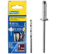 RAPID - Rivets Haute Performance en Aluminium Ø4.8 x 25 mm - Rivets Aveugles pour Garde-Boue / Revêtements Métal & Plastique / Panneaux / Tôle - Foret Inclus - 50 Pièces, Emballage Carton (5000392)