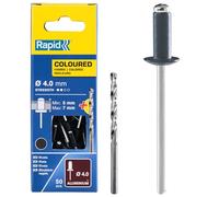 Rapid - Rivets Haute Performance Gris - Ø4.0 x 10 mm - 50pcs avec Foret | Rivet Alu, Gris Anthracite - Pour Automobile, Carrosserie, Métal - Plage de serrage 5-7mm - Boîte carton (5001465)