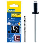 Rapid - Rivets Haute Performance Noir - Ø4.0 x 10 mm - 50pcs avec Foret | Rivet Alu, Noir - Pour Automobile, Carrosserie, Métal - Plage de serrage 5-7mm - Boîte carton (5001466)