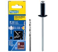 Rapid - Rivets Haute Performance Noir - Ø4.8 x 12 mm - 50pcs avec Foret | Rivet Alu, Noir - Pour Automobile, Carrosserie, Métal - Plage de serrage 6-9mm - Boîte carton (5001471)