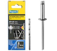 Rapid Rivets aveugles 5000394 – Acier inoxydable ø 4 x 12 mm, 50 pièces, foret inclus, gris