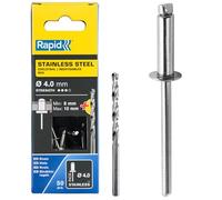 Rapid Rivets en acier inoxydable 5000395 Ø 4 x 14 mm 50 pièces foret inclus Gris