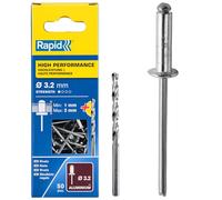 RAPID - Rivets Pop en Aluminium Ø3.2 x 6 mm - Rivets Aveugles pour Garde-Boue / Revêtements Métal & Plastique / Panneaux / Tôle - Foret Inclus - 50 Pièces, Emballage Carton (5001528)