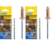RAPID - Rivets Pop en Aluminium Ø4.8 x 12 mm, Revêtement Cuivré, Rivets Aveugles pour Gouttières/Tuyaux/Tôle - Foret Inclus - 50 Pièces, Emballage Carton (5001467) (Lot de 2)