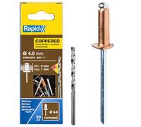 RAPID - Rivets Pop en Aluminium Ø4 x 10 mm, Revêtement Cuivré, Rivets Aveugles pour Gouttières / Tuyaux / Tôle - Foret Inclus - 50 Pièces, Emballage Carton (5001462)