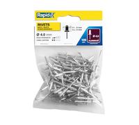 Rapid - Rivets Standard en Alu - Ø4.0 x 12 mm - 100pcs | Pour Tôles, petites réparations sur Voiture et Décoration - Tête en Alu / Corps en Acier - Plage de serrage 6-9mm - (5000379)