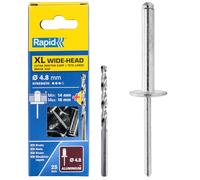 RAPID - Rivets XL Ø4.8 x 20 mm - Rivets Aveugles Tête Extra-Large en Aluminium - Maintien Renforcé pour Matériaux Souples (Plastique, Caoutchouc, Cuir) - 25 pcs avec Foret - (5000667)