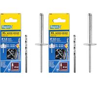 RAPID - Rivets XL Ø4.8 x 20 mm - Rivets Aveugles Tête Extra-Large en Aluminium - Maintien Renforcé pour Matériaux Souples (Plastique, Caoutchouc, Cuir) - 25 pcs avec Foret - (5000667) (Lot de 2)