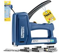 RAPID RPC7 - Kit Agrafeuse Murale 7-en-1 pour Textile, Plastique, Bois, Tapissier, 50% Plus Facile à Utiliser, Agrafes, Clous & Pointes, Fabriquée en Suède, Inclus 2990 Agrafes + 1000 Clous (5001746)