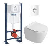 Rapid SL Pack WC bâti autoportant + WC suspendu sans bride Ceramia avec abattant SoftClose + plaque blanc mat (GRRCEPXWR08-FR)