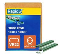 Rapid VR22 - Agrafes à Grillage en Acier Galvanisé, Plastifié Vert, Compatible avec les Grillages 5-11 mm, Idéal pour Sécuriser Cages & Clôtures, 1600 Pièces, Emballage Boîte (40108811)