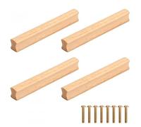 Rapidbok 4 Pièces Poignée Meuble Bois, Poignee de Meuble Cuisine Bois Modernes, Bouton Tiroir Bois avec Vis de Montage, Bouton de Meuble pour Cuisine, Commode Tiroir, Distance du trou - 128 mm