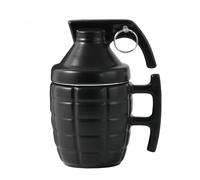 Rapidbok Tasse Grenade, Tasse Créative de 350 ml, Tasse pour Cappuccino et Latte, Tasse à Café Céramique, Tasse à Bière 3D, Tasse en Forme de Grenade avec Couvercle, Idée Cadeau Original - Noir