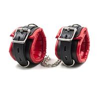 Rapidly Menottes Cuir, Menottes en Cuir Rembourrées Réglable Fétiche BDSM Menottes Adultes et Paddle Tapettes Sex Toys, Noir