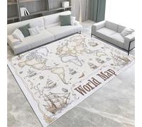 Rapis Beige Tapis Cartographie du Monde Plaque sans Glissement De Zone De Lavable sans Glissement Tapis De Sol À Pile Courte pour Le Salon Chambre À Coucher De Salle De Bain Cuisine Et Bureau,