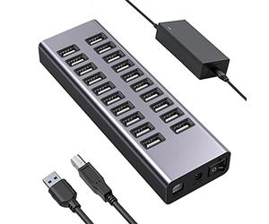 RAPLONC Hub USB, hub USB 3.0 Haute Vitesse 20 Ports, Port de Charge dédié et Protection de Courant Interne, pour Tous Les Accessoires Que Vous Allez Brancher